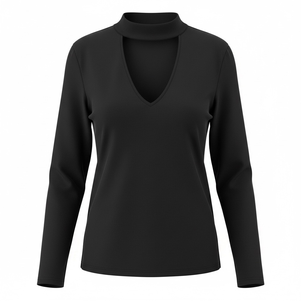 Black Cutout Mock Neck Long Sleeve Top- low cut